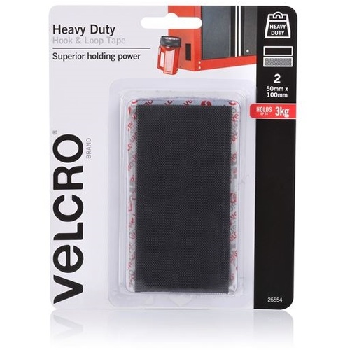 VELCRO Heavy Duty Hook & Loop Tape (50mm x 100mm) - 2 Pack