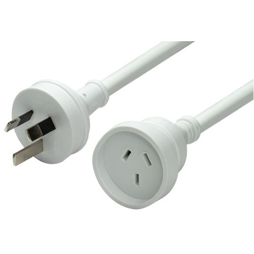 DYNAMIX 240v 10A Standard Duty Power Extension Lead (White, 2m)