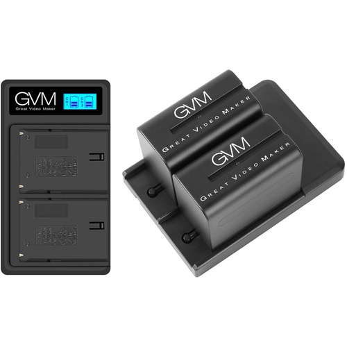 GVM 2 x NP-F970 6600mAh Batteries with Dual Charger and V-Mount Adapter