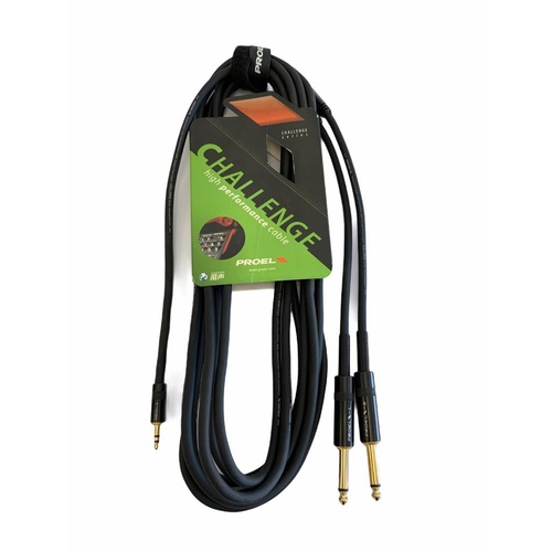 Proel Challenge 3.5mm TRS to 2 x 6.3mm TS Stereo Split Lead (3m)