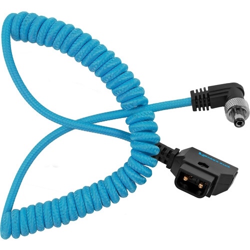 Kondor Blue Coiled D-Tap to Locking DC 2.5mm Right-Angle Cable (0.4 to 1.2m)