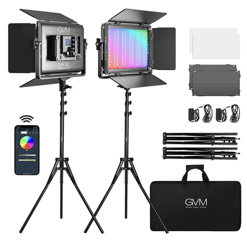 GVM 1300D RGB LED Studio Video Light Bi-Colour Soft 2-Light Panel Kit (2 Pack)