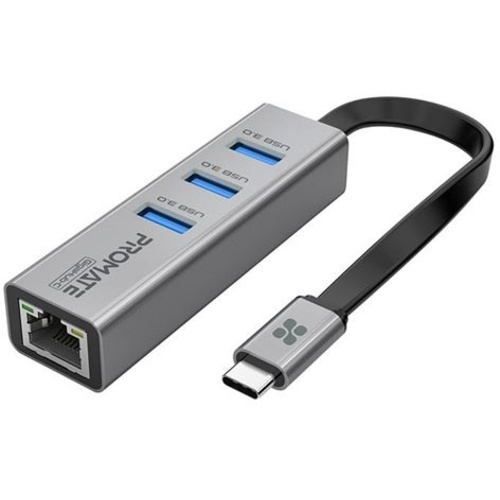 Promate GigaHub Multi-Port Hub with Ethernet Port & USB-C Connector (Grey)