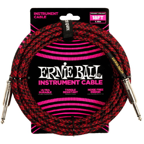 Ernie Ball 5.5m Braided Straight Straight Instrument Cable (Red Black)