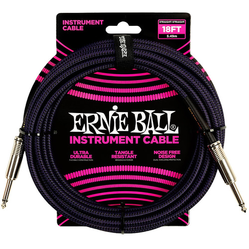 Ernie Ball 5.5m Braided Straight Straight Instrument Cable (Purple Black)