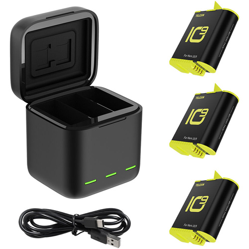 TELESIN LED Storage Battery Charger Box with 3 Batteries for GoPro HERO 9/10/11/12