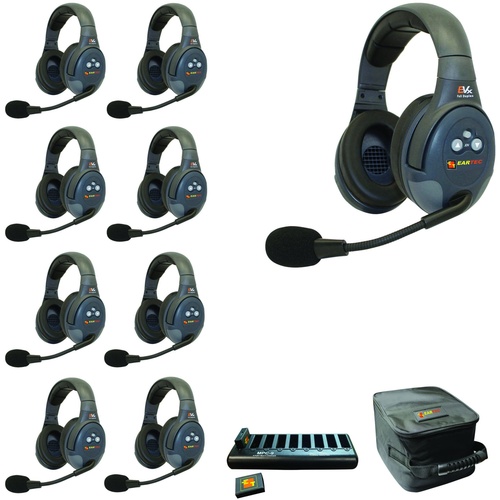 Eartec EVADE EVX9D Full Duplex Wireless Intercom System W/ 9 Dual Speaker Headsets