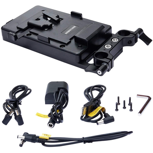 ANDYCINE Multi-Output V-Mount Battery Plate with Rod Mount, Cheese Plate, and Mixed Cables
