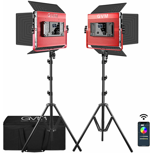 GVM 1200D RGB LED Studio Video Bi-Colour Soft 2-Light Kit with Softboxes
