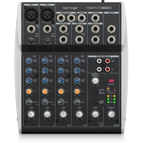 Behringer XENYX 802S 8-Input Mixer with USB Streaming Interface