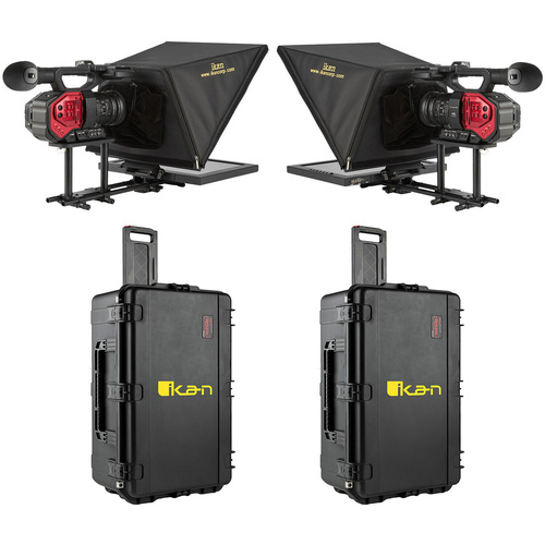 Ikan P2P Interview System with 2 x 17" Teleprompters and HDMI Cables with Rolling Cases