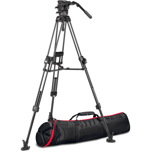 Manfrotto 526-1 Fluid Head With 645 FAST Twin Carbon Fiber Tripod System With 2-In-1 Spreader & Bag