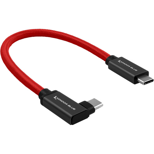 Kondor Blue Right-Angle USB-C 3.1 Gen 2 Cable (20cm, Cardinal Red)