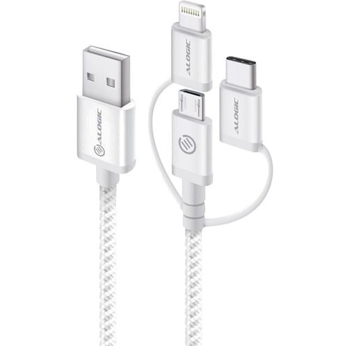 Alogic 3-in-1 USB to Micro USB/Lightning/USB-C Cable (Silver, 30cm)