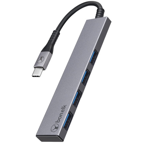 Bonelk Long-Life USB-C to 4 Port USB 3.0 Slim Hub (Space Grey)