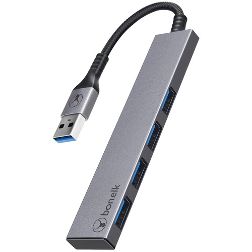 Bonelk Long-Life USB-A to 4 Port USB 3.0 Slim Hub (Space Grey)