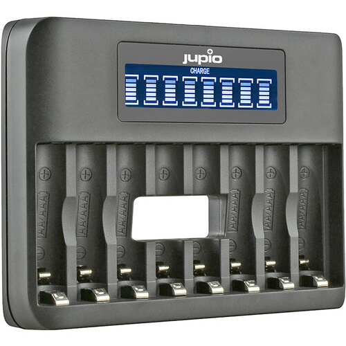 Jupio 8-Slot USB Octo Charger with LCD for Rechargeable AA and AAA Batteries
