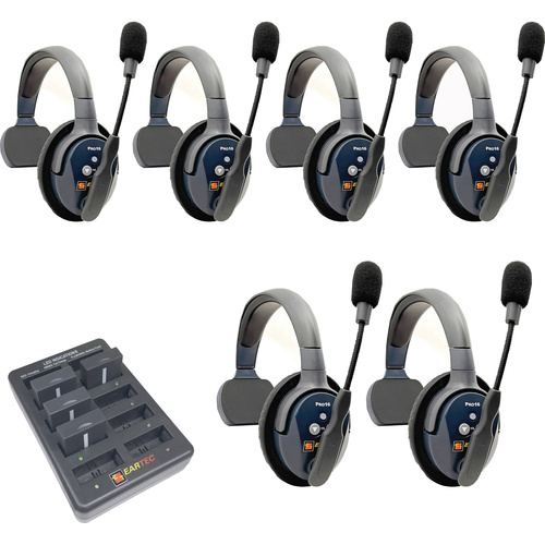 Eartec UltraLITE Pro16 Full-Duplex Wireless Intercom System with 6 Single-Ear Headsets (2.4 GHz)