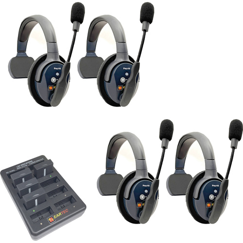 Eartec UltraLITE Pro16 Full-Duplex Wireless Intercom System with 4 Single-Ear Headsets (2.4 GHz)