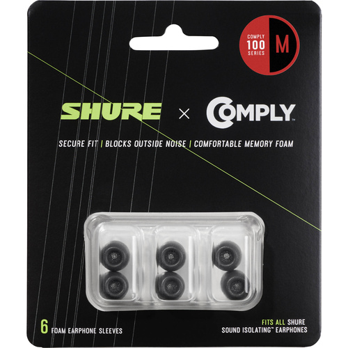 Shure 100 Series Comply Foam Sleeves for Shure Earphones (Medium, 3 Pair)