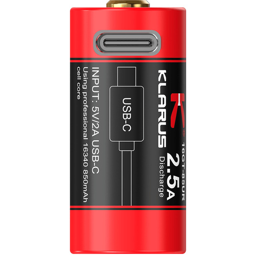 Klarus 16GT-85UR 16430 850mAh Lithium Ion Battery (USB-C)