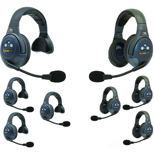 Eartec EVADE EVX844 Full Wireless Intercom System W/ 4 Single 4 Dual Headsets - Open Box