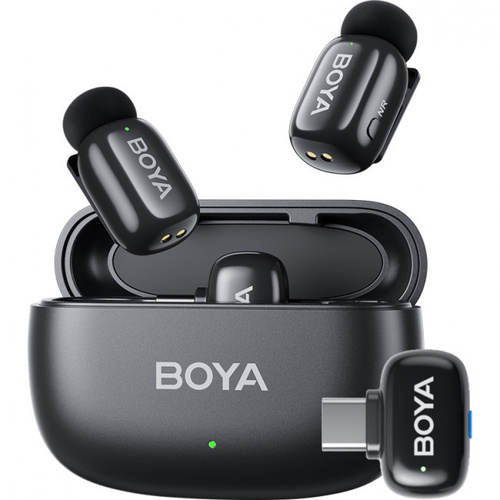 BOYA Mini 2-Person Tiny Wireless Microphone System with USB-C Connector (2.4 GHz, Black)
