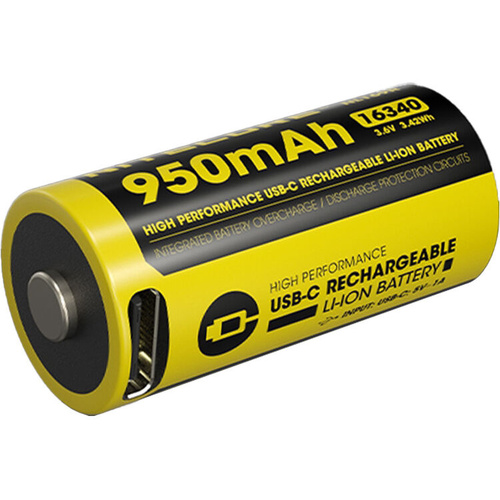 Nitecore NL169R 16340 Li-Ion Rechargeable Battery with USB-C Charge Port (3.6V, 950mAh)