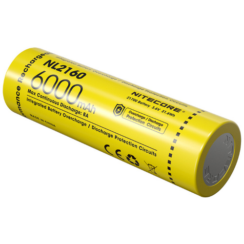 Nitecore NL2160 21700 Li-Ion Rechargeable Battery (21.6Wh, 6000mAh)