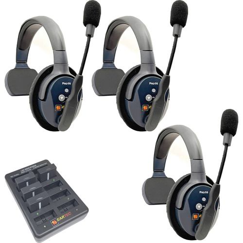 Eartec UltraLITE Pro16 Full-Duplex Wireless Intercom System with 3 Single-Ear Headsets (2.4 GHz)