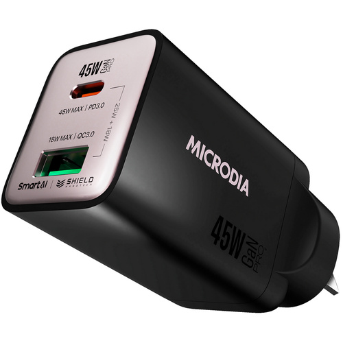 MICRODIA SMARTCube Nano 45W Dual Port GaN Wall Charger (Black)