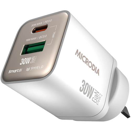 MICRODIA SMARTCube Nano 30W Dual Port GaN Wall Charger (White)