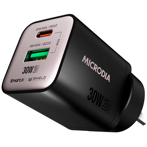 MICRODIA SMARTCube Nano 30W Dual Port GaN Wall Charger (Black)