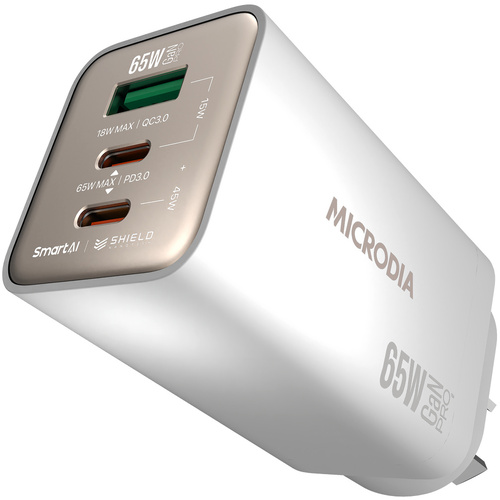 MICRODIA SMARTCube Nano 65W Tri Port GaN Wall Charger (White)