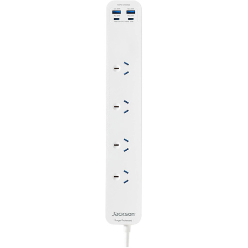 Jackson PT20W44W 20W USB-A + USB-C, 4 Outlet Powerboard (White)