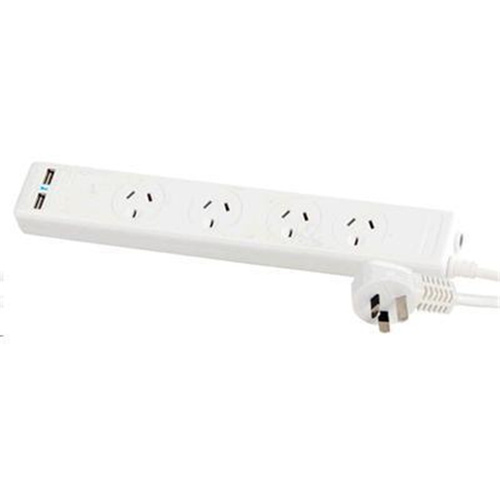 Jackson 32cm Power Board 4-Outlet Socket w/ USB-A Fast Charging Ports (White)