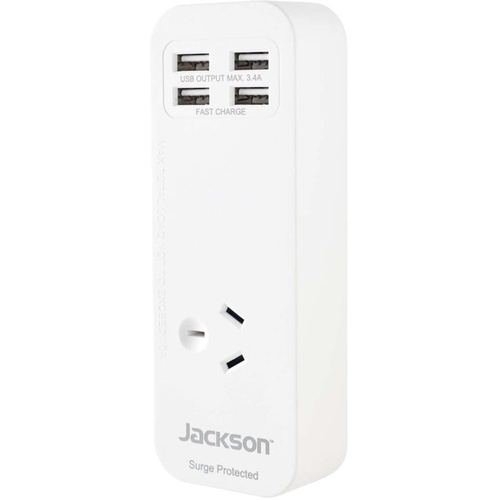 Jackson PT3USB3A Single Outlet Powerboard with 4x USB Ports