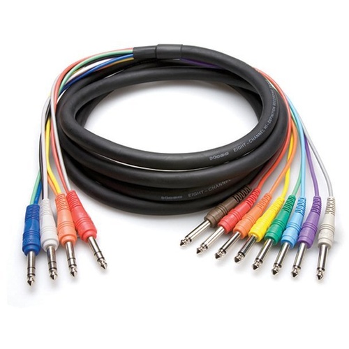 Hosa STP802 Four TRS 1/4" Male to Eight TS 1/4" Male Send/Receive (Insert) Snake- 6.5'