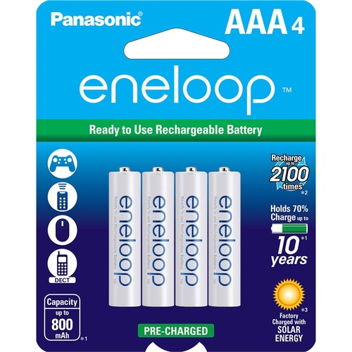 Panasonic Eneloop AAA Rechargeable Ni-MH Batteries (800 mAh, 4 Pack)