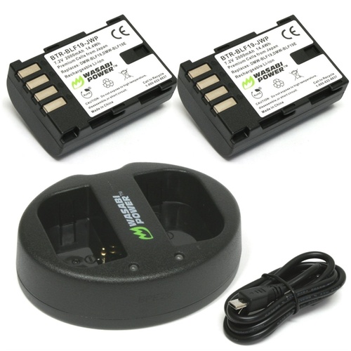 Wasabi Power Battery and Dual USB Charger for Panasonic DMW-BLF19 (2-Pack)