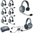 Eartec Ultralite Hub 9 Person System with 7 Single, 1 Double and 1 Plug-In Cyber Headset