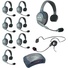 Eartec Ultralite Hub 9 Person System with 8 Single and 1 Plug-In Cyber Headset