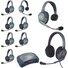Eartec Ultralite Hub 9 Person System with 2 Single, 6 Double and 1 Max4G Double Headset