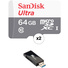SanDisk 64GB Ultra UHS-I microSDXC Memory Card (2-Pack) with Portable USB 3.0 Card Reader
