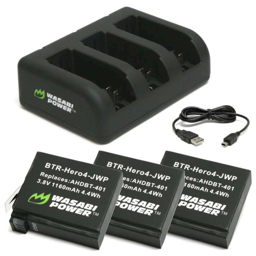 Wasabi Power Battery and Triple Charger for GoPro Hero4 (3-Pack)