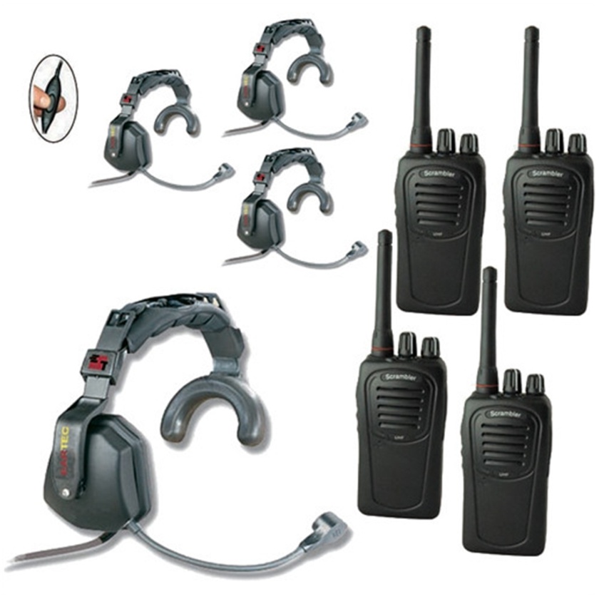 Eartec USSC4000IL 4-User SC-1000 Two-Way Radio with Ultra Single Inline PTT Headsets