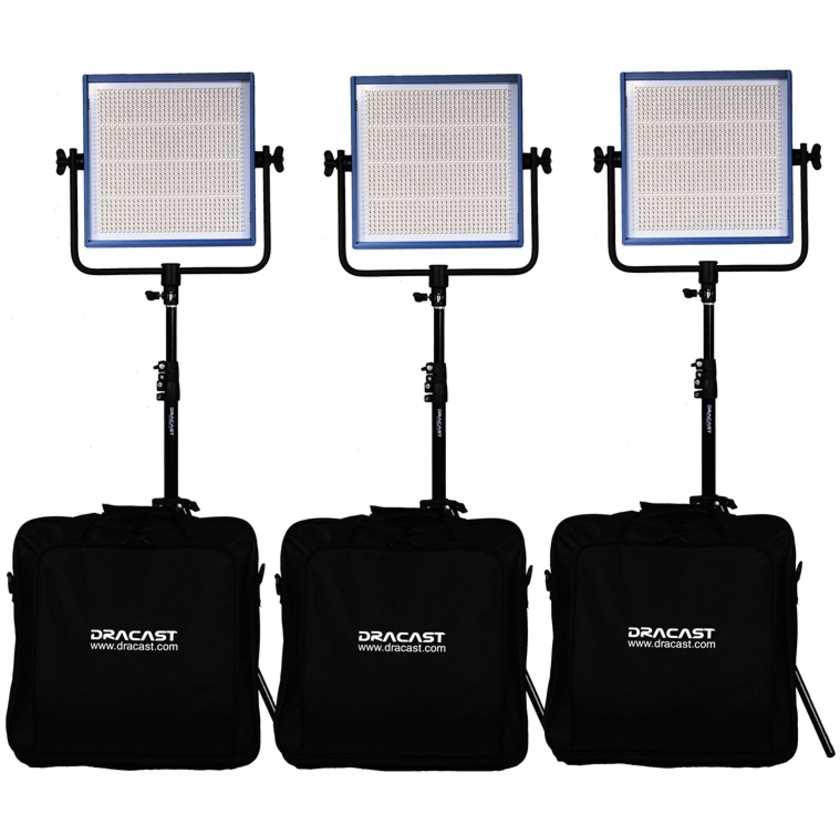 Dracast LED1000 Pro Daylight LED 3-Light Kit with V-Mount Battery Plates and Stands
