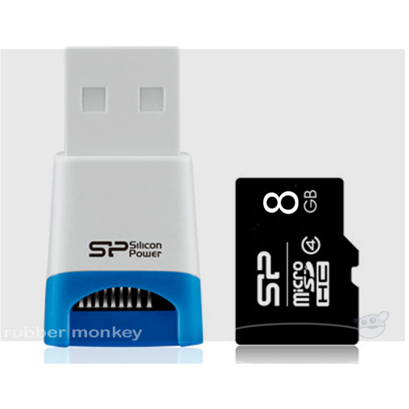Silicon Power microSD 8GB Card with USB Reader