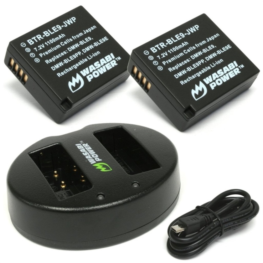 Wasabi Power Battery and Dual USB Charger for Panasonic DMW-BLE9 or DMW-BLG10 (2-Pack)