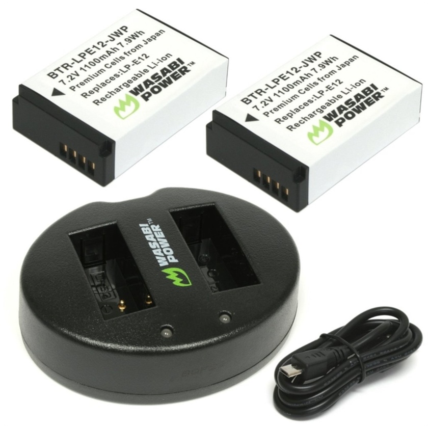 Wasabi Power Battery and Dual USB Charger for Canon LP-E12 (2-Pack)
